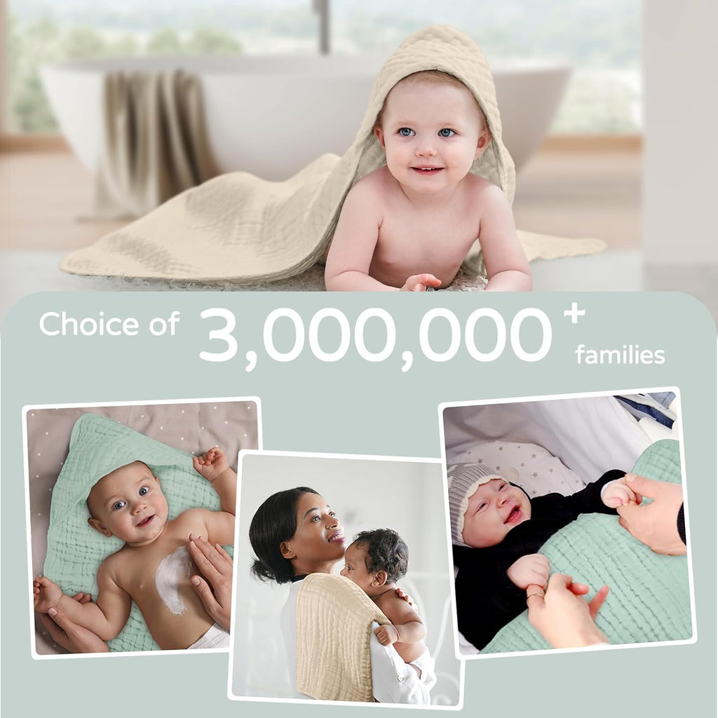 Yoofoss Hooded Baby Towels - 100% Muslin Organic Cotton, Soft & Absorbent | 2 Pack, 32x32 Inch, Apricot & Green