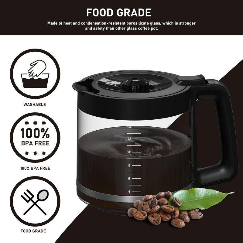 14-Cups Coffee Pot Replacement Compatible with Cuisinart Coffee Maker Models DCC-2200RC, DCC-2200, DCC-3200, DCC-3200P1, DCC-3200FR, DCC-3200CPAMZ, DCC-2600, DCC-2800,DCC-1800FR, CBC-7400, CBC-7000PC