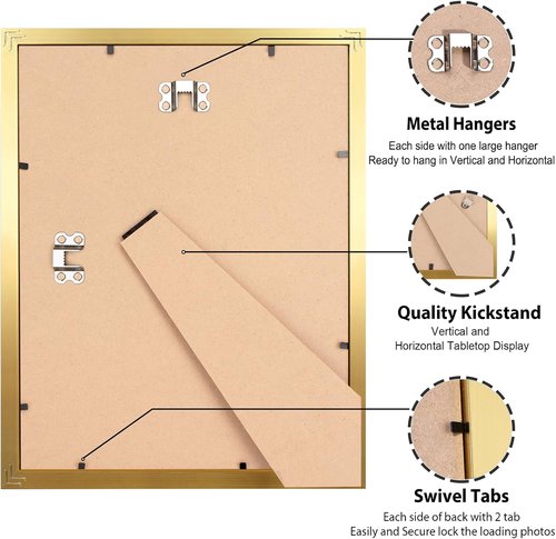 LaVie Home 8x10 Picture Frame - Gold Wood Frame with High Definition Plexiglass | Horizontal/Vertical Display