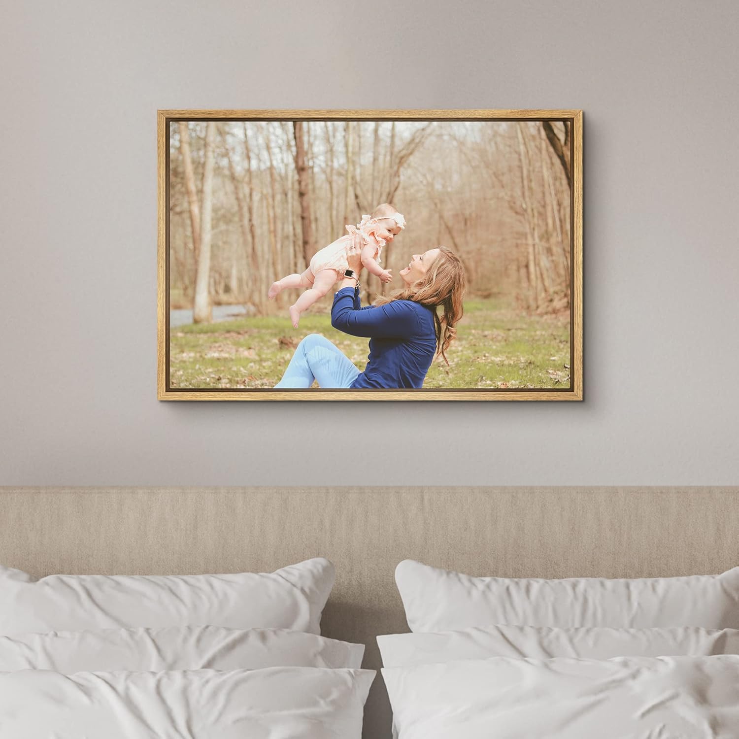 SIGNFORD Custom Canvas Prints - Personalized Wall Art with Family Photos | 16"x24", Natural Frame