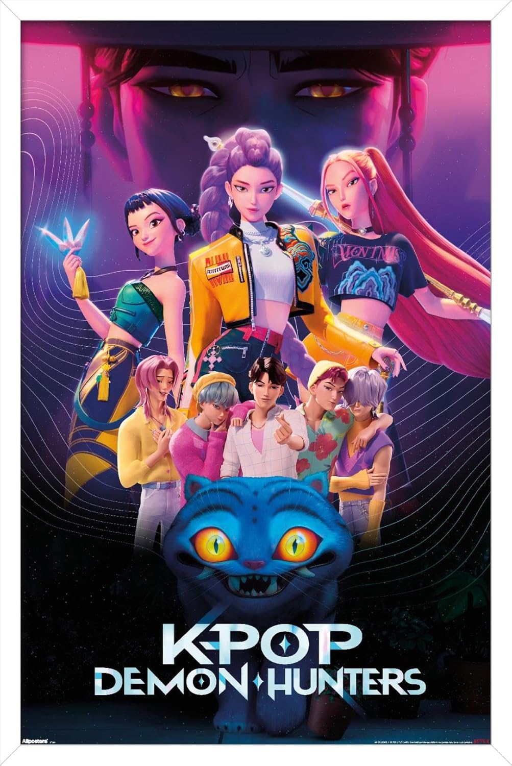 Netflix KPop Demon Hunters Wall Poster - White Framed, 22.4L x 14.7W for Stylish Decor