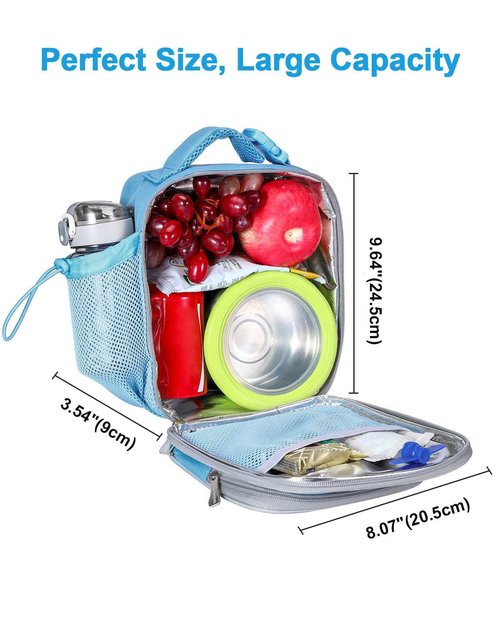Amersun Kids Lunch Box with 8MM Insulated sponge & Water Bottle Holder, Keep Food Warm Cold School Lunch Bag for Kids Teen Girls Boys,Baby Blue