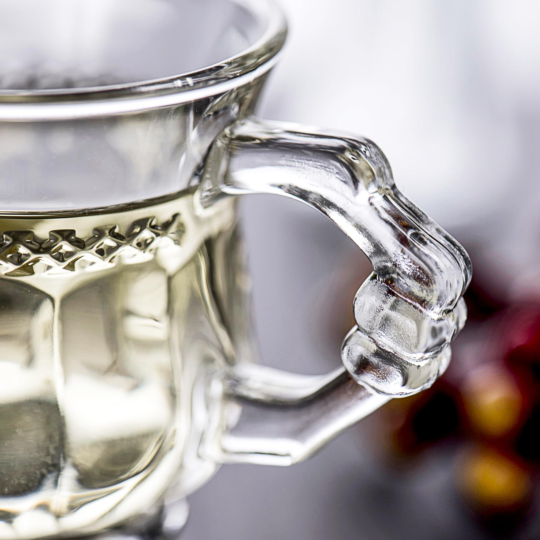 binsakao Turkish Tea Glasses Set of 6 - Small Moroccan Tea Glasses with Handle - 5 oz Espresso Cups - Footed Glass Coffee Mugs for Cold Beverages