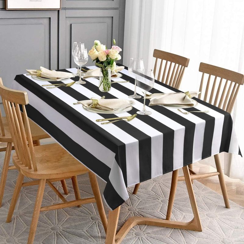 ASPMIZ Black and White Striped Tablecloth for Rectangle Tables, Geometric Stripe Waterproof Table Cloth for Kitchen Dining Room, Polyester Tablecloth Rectangle 60” x 104”