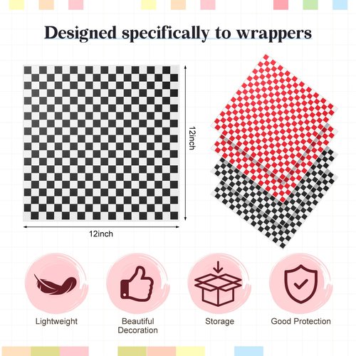Patelai 24 Pack Black Red Fast Food Baskets and 100 Sheet Checkered Deli Liners 10.6 x 6.7 Inch Versatile Plastic Food Service Tray for Burger Fries Sandwiches Hot Dogs Barbecues Picnics Parties