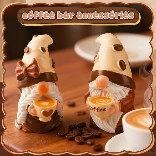 Exasinine Coffee Gnomes - Adorable Resin Figurines for Kitchen Decor | 2-Piece Set for Tiered Tray Display