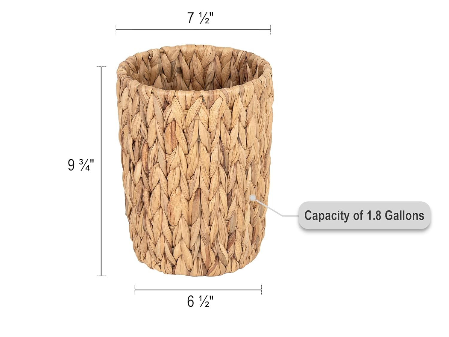 StorageWorks Wicker Waste Basket - Small Round Trash Can for Bathroom & Office | Water Hyacinth Design