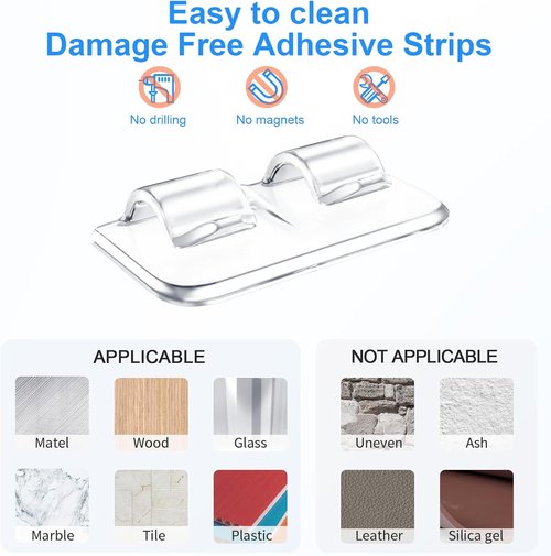 Hetyue Heavy Duty Light Hooks - 66Pcs Waterproof Adhesive Clips for Outdoor String Lights | Clear Cord Holders