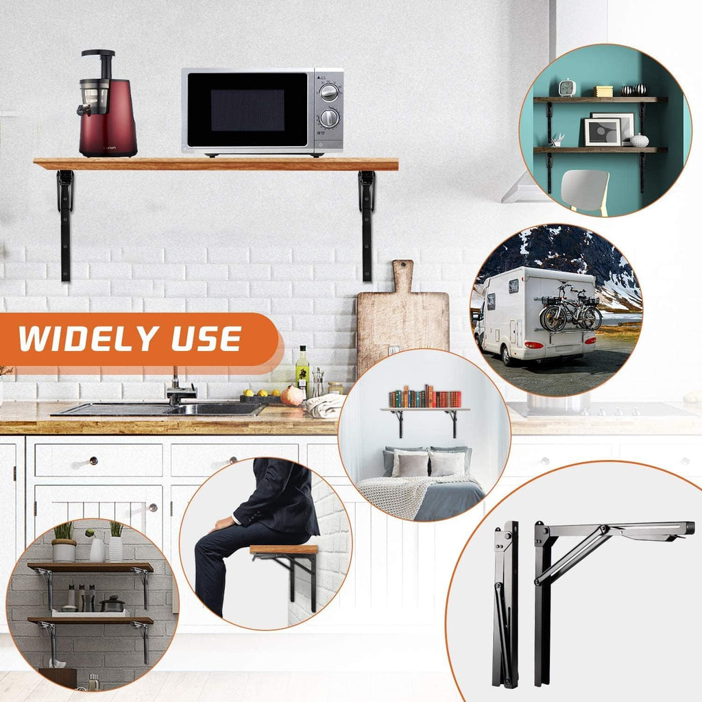 Ultrawall Heavy-Duty 24-Inch Black Folding Shelf Brackets - Adjustable Steel, Max Load 550lb