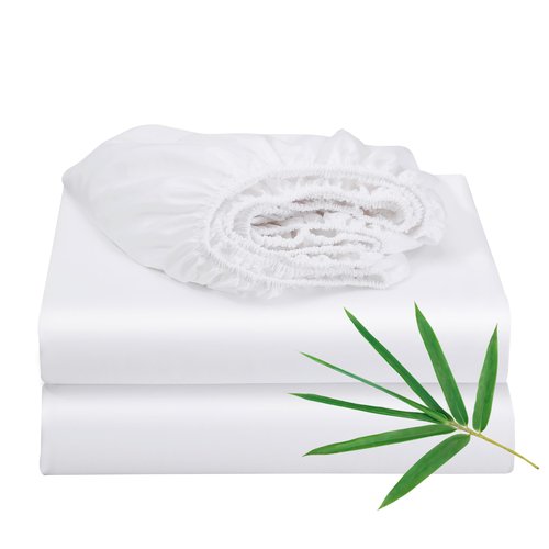 2 Pack Bamboo Viscose Cooling Fitted Sheet Queen Size Only, 400 Thread Count, 16" Deep Pocket Cooling Bottom Sheets for Hot Sleeper, Silky Soft Breathable (Queen, White