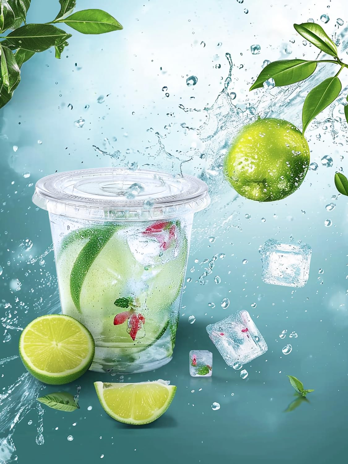 SHOPDAY 8 oz-Plastic-Cups-with-Lids - 150 Pack Disposable Clear Cup with Lids, Small Cup for Cold Drinks Smoothie Food, Coffee Cups with Lids