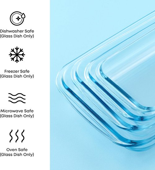 JoyJolt 8-Piece Borosilicate Glass Baking Dish Set - Rectangle Deep Oven Dishes with Black Lids | Ideal for Lasagna, Casseroles & Cakes