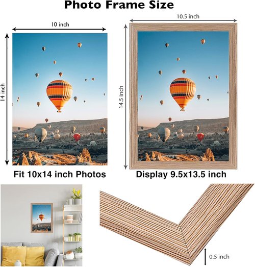 JCJMY Picture Frame 10x14 Inch - Horizontal & Vertical Wall Hanging with Shatter-Resistant Plexiglass | Rustic Brown