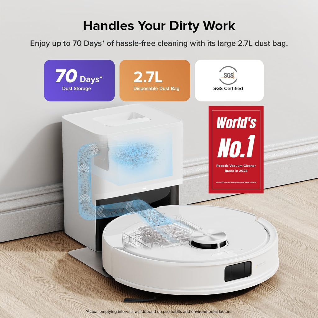 Roborock Q10 S5+ Robot Vacuum & Mop - 10,000Pa Suction, 70 Days Self-Emptying, Sonic Mopping, Ideal for Pet Hair