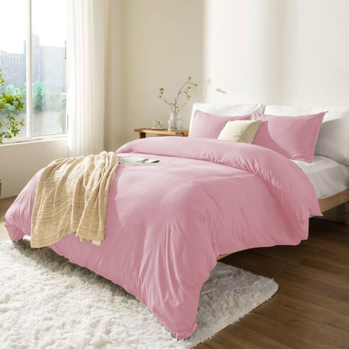 KINMEROOM Pink Duvet Cover King Size Set, 3 Pieces, 1 Soft Bedding Duvet Cover 104×90 Inches with Zipper Closure 8 Ties and 2 Pillow Shams for King Size Bed (Pink, King)