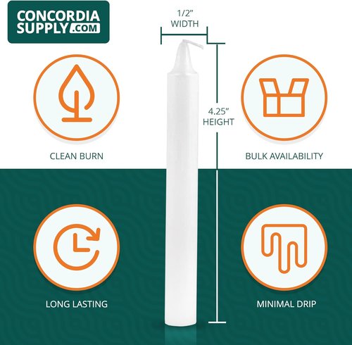 Concordia Supply Church Candles - Bulk White Vigil Candles for Memorial & Ceremonies | 4.25" x 1/2", Box of 250