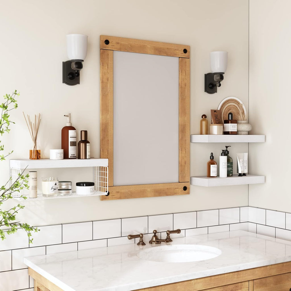 QEEIG Bathroom Shelves - Over Toilet Wall-Mounted Floating Storage | Set of 3 White 16-Inch Farmhouse Decor
