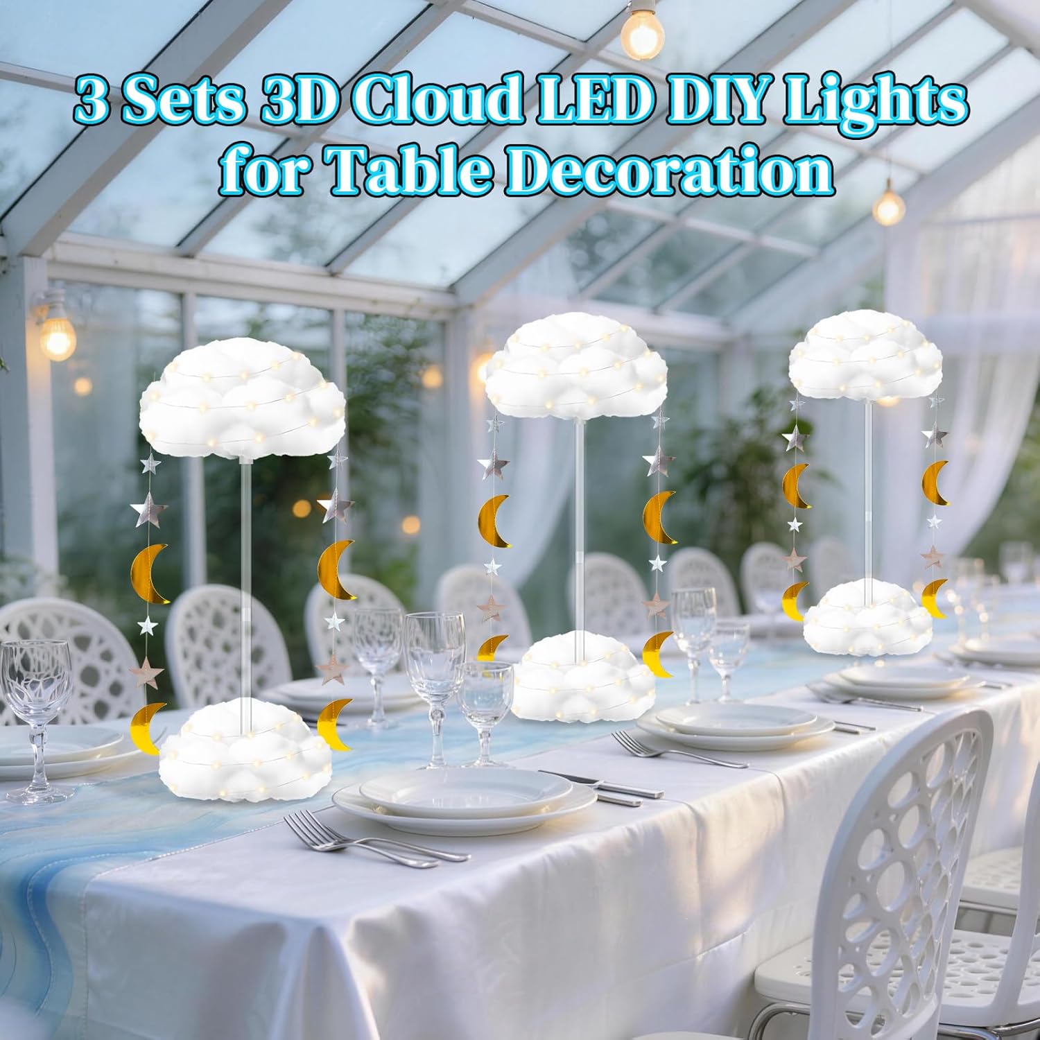 Skiennix 3D Fluffy Cloud LED Light Kit - DIY Hanging & Table Centerpiece for Baby Showers, Nurseries & Parties