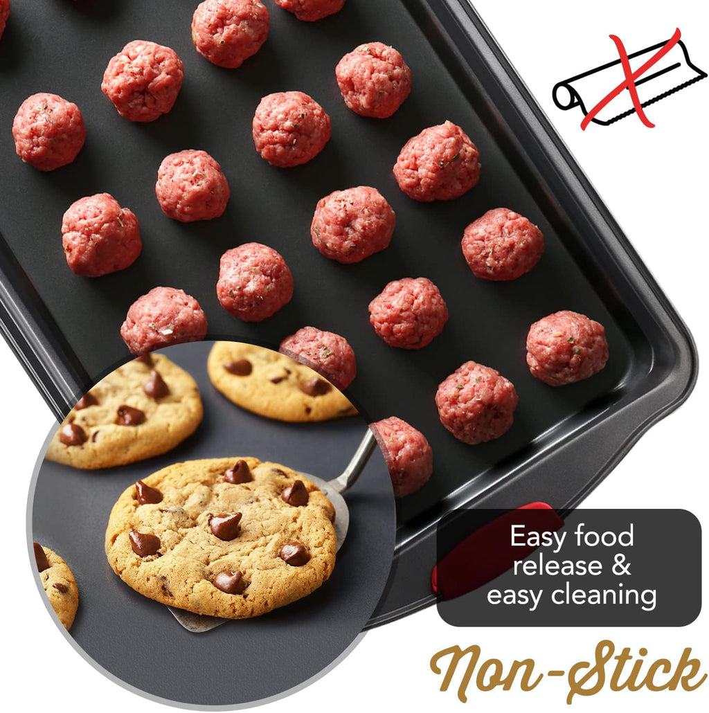 Steel Baking Sheet Set by [Brand Name] - 3-Piece Nonstick Cookie Sheets with Silicone Handles | BPA-Free, Durable Oven Pans - Black