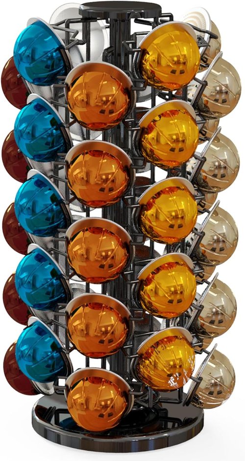 Blacksmith Family Coffee Pod Holder - 360° Revolving Organizer for 40 Nespresso Vertuo Pods - Piano Black