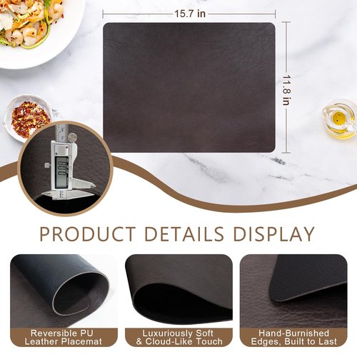 MAONAME Faux Leather Placemats Set of 8, Vinyl Table Place Washable Stain Resistant Heat Insulation Non-Slip, Rectangles Tables Mats for Kitchen Dining Table,Restaurant,Coffee Shop, Black