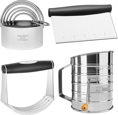 HULISEN Pastry Cutter Set - Stainless Steel Dough Blender & Biscuit Cutter - 4-Piece Baking Tools