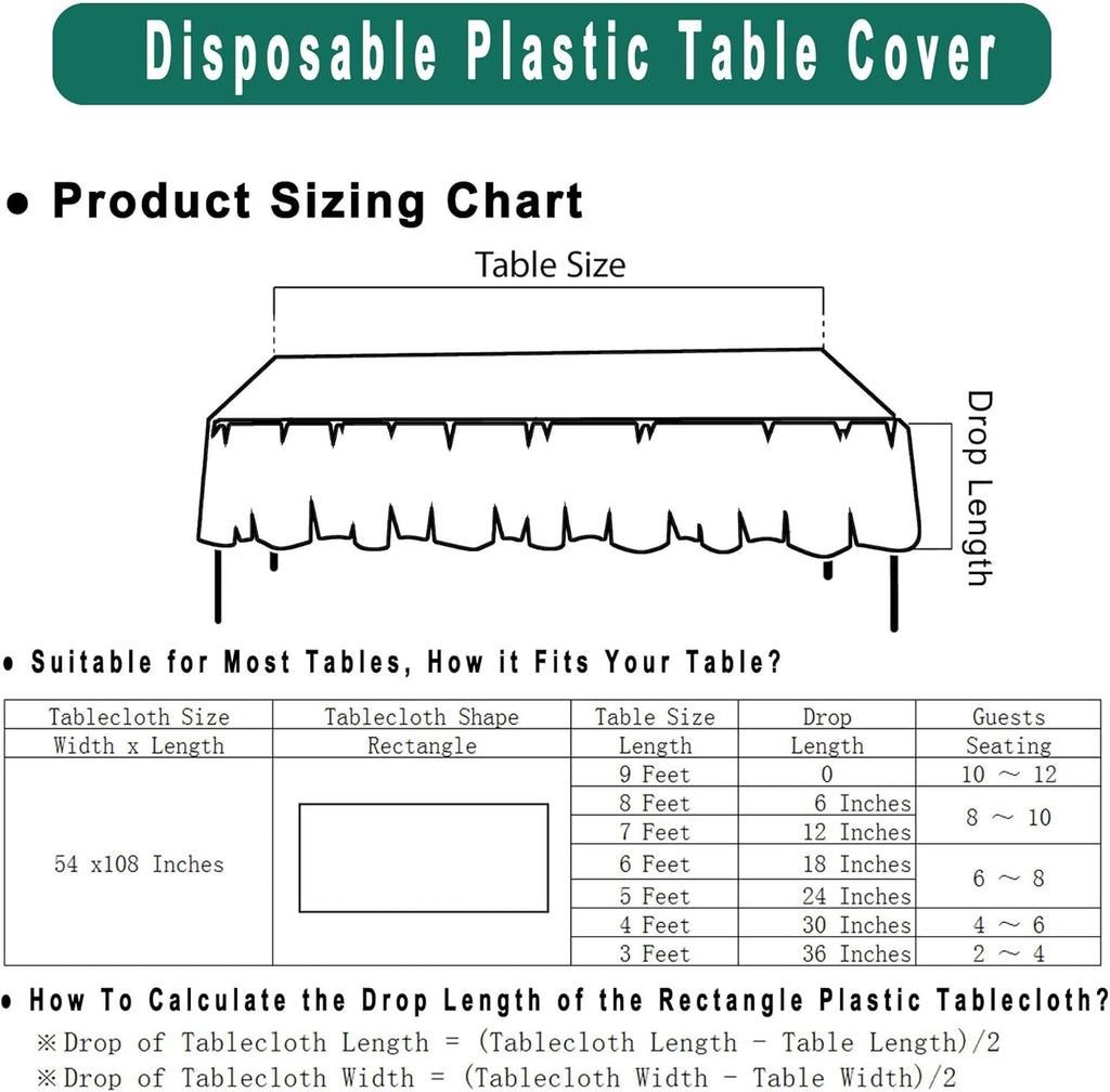 PARTY ULYJA Disposable White Plastic Tablecloths - 54 x 108 Inch for Bridal Showers & Events