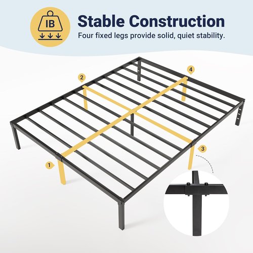 Allewie Queen Bed Frame - 14-Inch Metal Platform Bed with Storage | No Box Spring Needed, Easy Assembly, Black