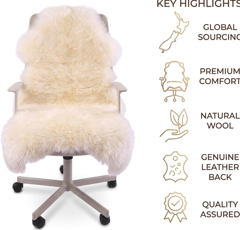 Woolous Sheepskin Rug – Large Genuine New Zealand Sheepskin, Extra Thick & Fluffy Ivory Sheep Skin Pelt, Luxuriously Soft Area Rug for Living Room, Bedroom, Sofa & Chair (3.5 x 2.3 ft)