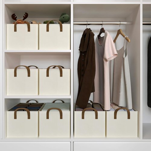 Closet Storage Bins by [Brand Name] - Collapsible Fabric Organizers for Shelves | Beige, 3 Pack
