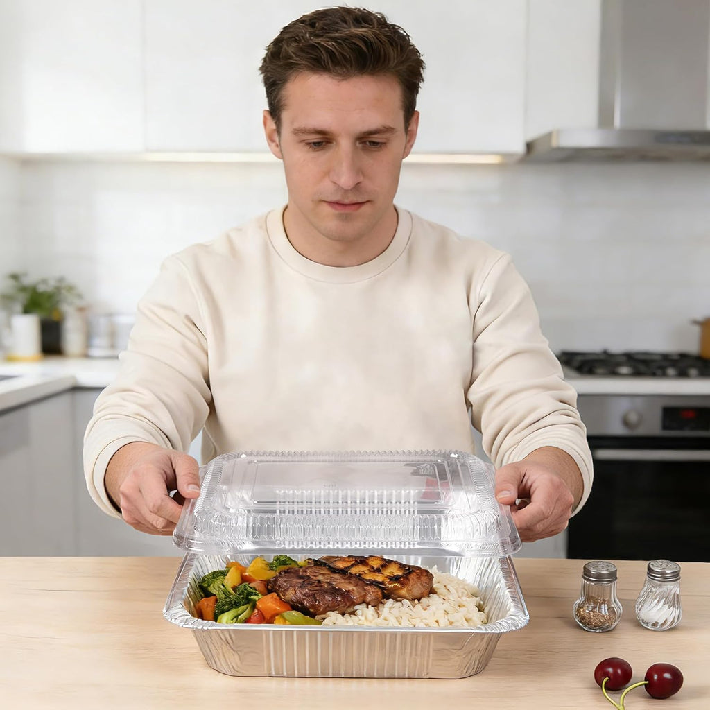 Regine Switzerland 9x13 Inch Disposable Aluminum Pans - Clear Lids for Cooking & Meal Prep (10 Pack)