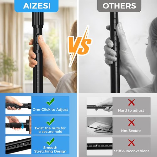 AIZESI Heavy Duty Black Tension Curtain Rod | Adjustable 41-144 Inch - No Drilling, Rust-Resistant for Indoor/Outdoor Use