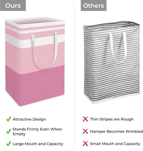 HomeHacks Large Waterproof Laundry Baskets - Collapsible Hampers with Reinforced Handles (Blue & Pink, 88L Each)
