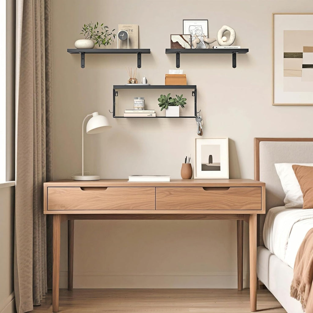 Regine Switzerland Floating Bathroom Shelves - Set of 3 Wall-Mounted Wooden Shelves for Modern Decor - Ideal Over Toilet Storage in Black