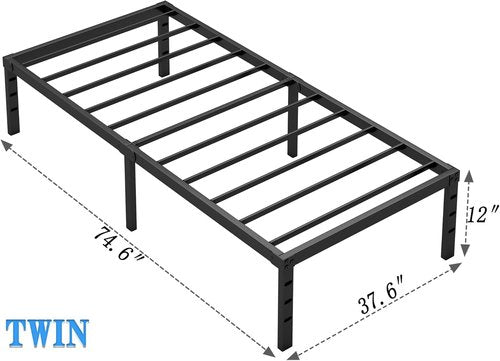 Jetonix Twin Metal Bed Frame - Heavy Duty Sturdy Foundation with Storage Space | Easy Assembly, Black, 12 Inch