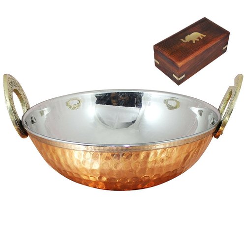 SKAVIJ Heat Insulated Double Wall Karahi Copper Stainless Steel Serving Bowl (0.35 Litre, Pack of 4)