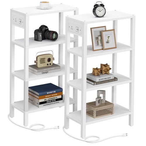 TUTOTAK Narrow Side Table with Charging Station,Small End Table with USB Ports and Outlets, Skinny Sofa Table, Slim Nightstand, Living Room, Bed Room, White TB01BW0802
