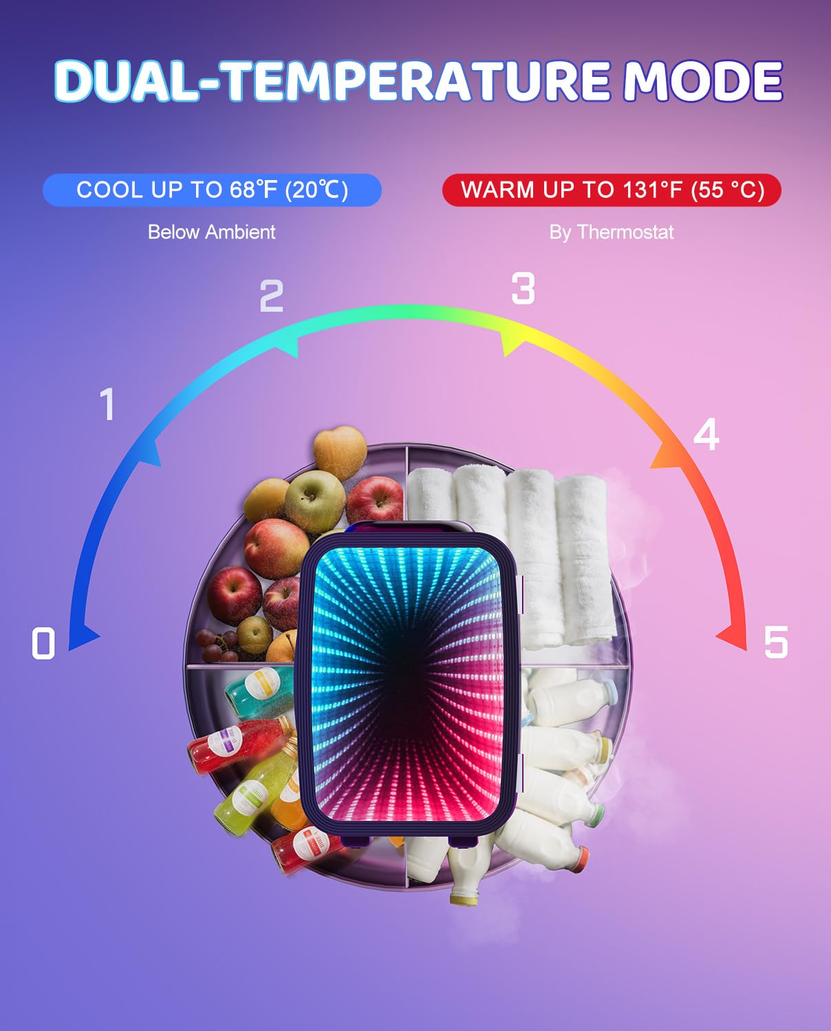 LIGIANT MF01C Mini Fridge, 7 Light Modes With Running Light Mode, 4 Liter/6 Cans, Quiet Cooling & Retention Function, AC/DC Power, Gaming Mini Fridge for Bedrooms, Office and Car