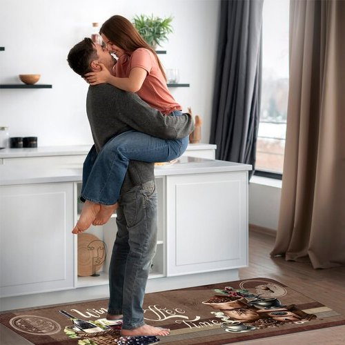 Coffee Kitchen Rugs, Coffee Rugs for Kitchen Floor 2 Piece, Thicken Memory Foam Anti Fatigue Kitchen Mat and Farmhouse Kitchen Rugs for Kitchen Decor 17"X30"+17"X47"