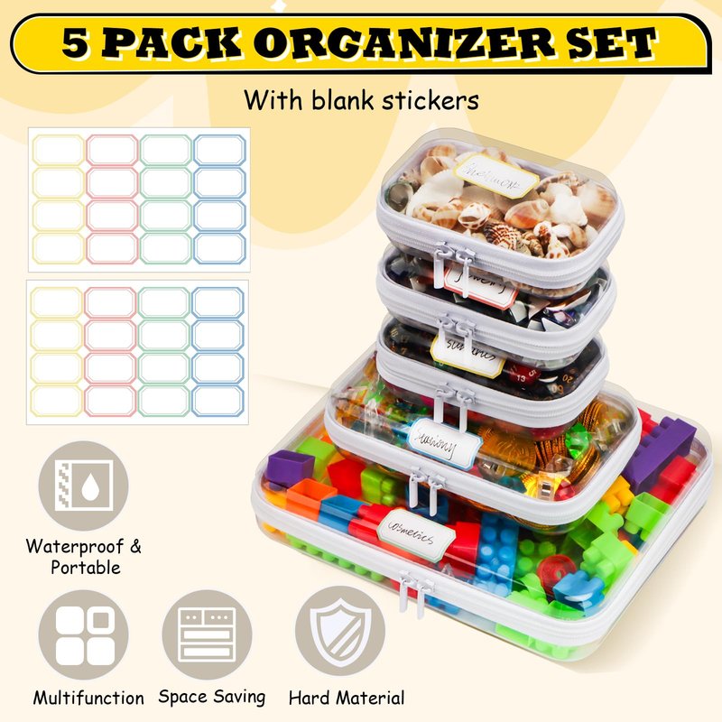 AOBOPLE Clear Hard Shell Zipper Case,3PCS M+L+XL(13.78"x11.8"+9.8"x7.87"+8.66"x6.1") Large Toy Storage Bags,Plastic Transparent Hard Zipper Case Travel Waterproof Organizer Bags for Puzzles,Cosmetics