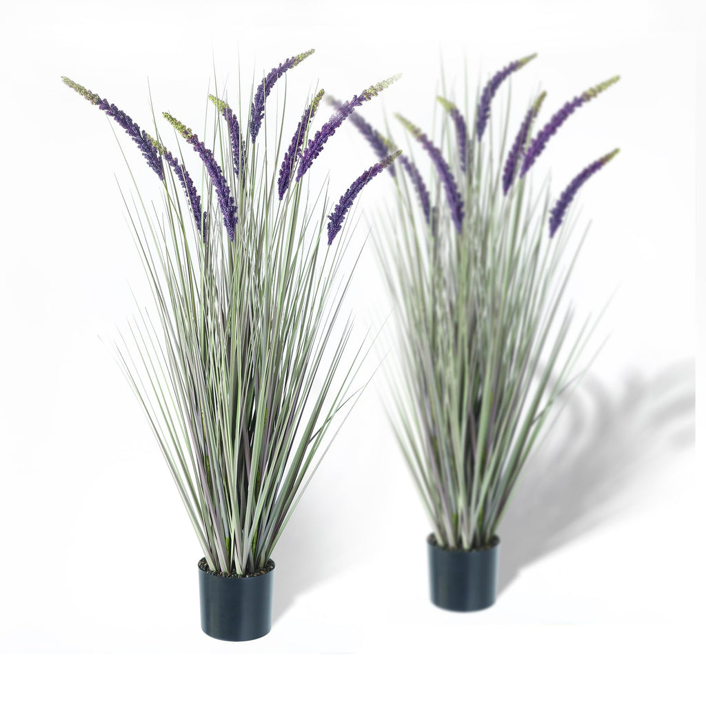 KOL 4ft 2-Pack Faux Veronica Spiked Speedwell Grass, 47in Artificial Veronica Spicata Flower, Tall Reed Grass for Home Office Garden Wedding Décor, Indoor/Outdoor Fake Plant, UV-Resistant, Purple
