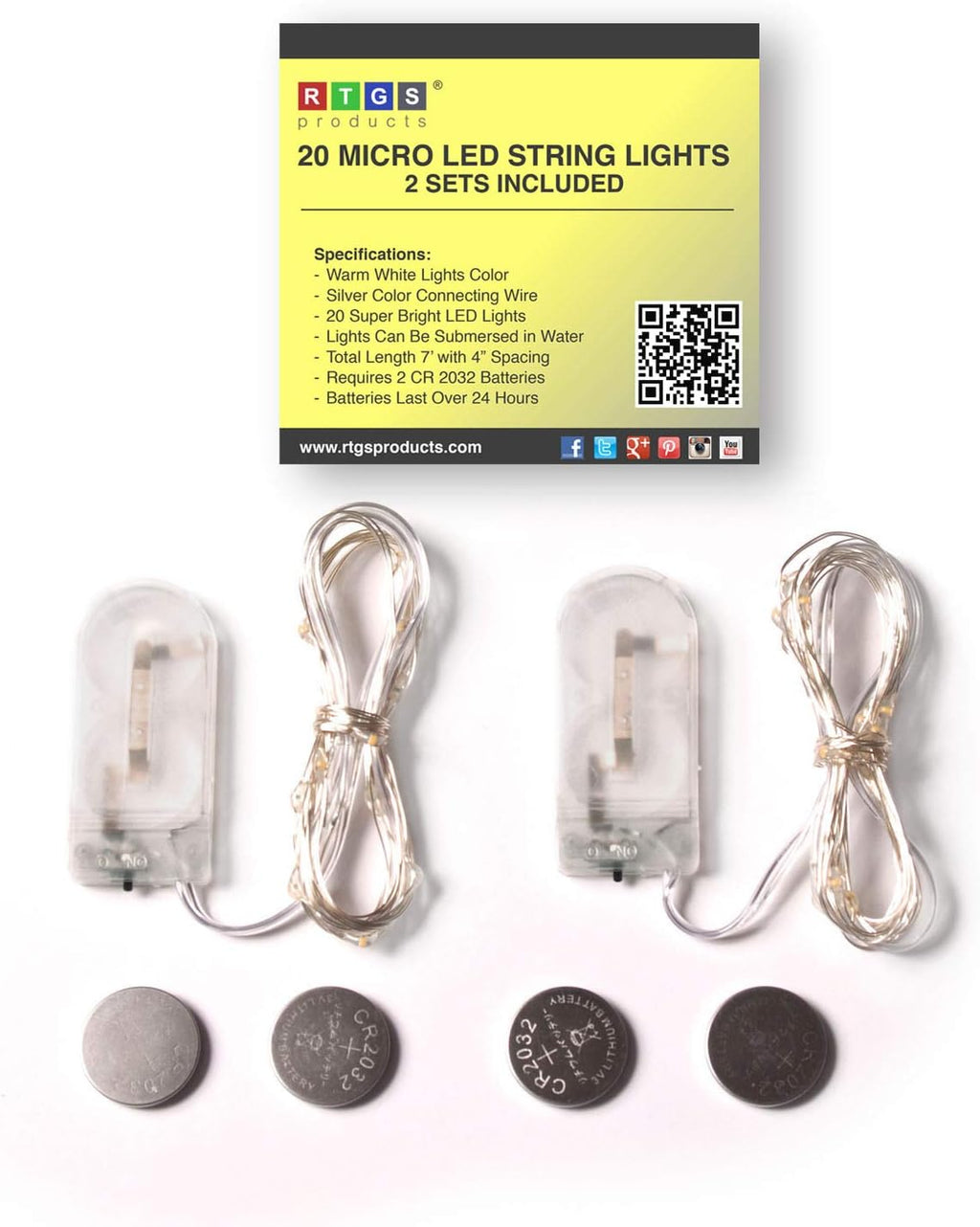 Skiennix 20 LED Warm White String Lights - 6.5 Feet Silver Wire, Battery Powered for Indoor/Outdoor Decor