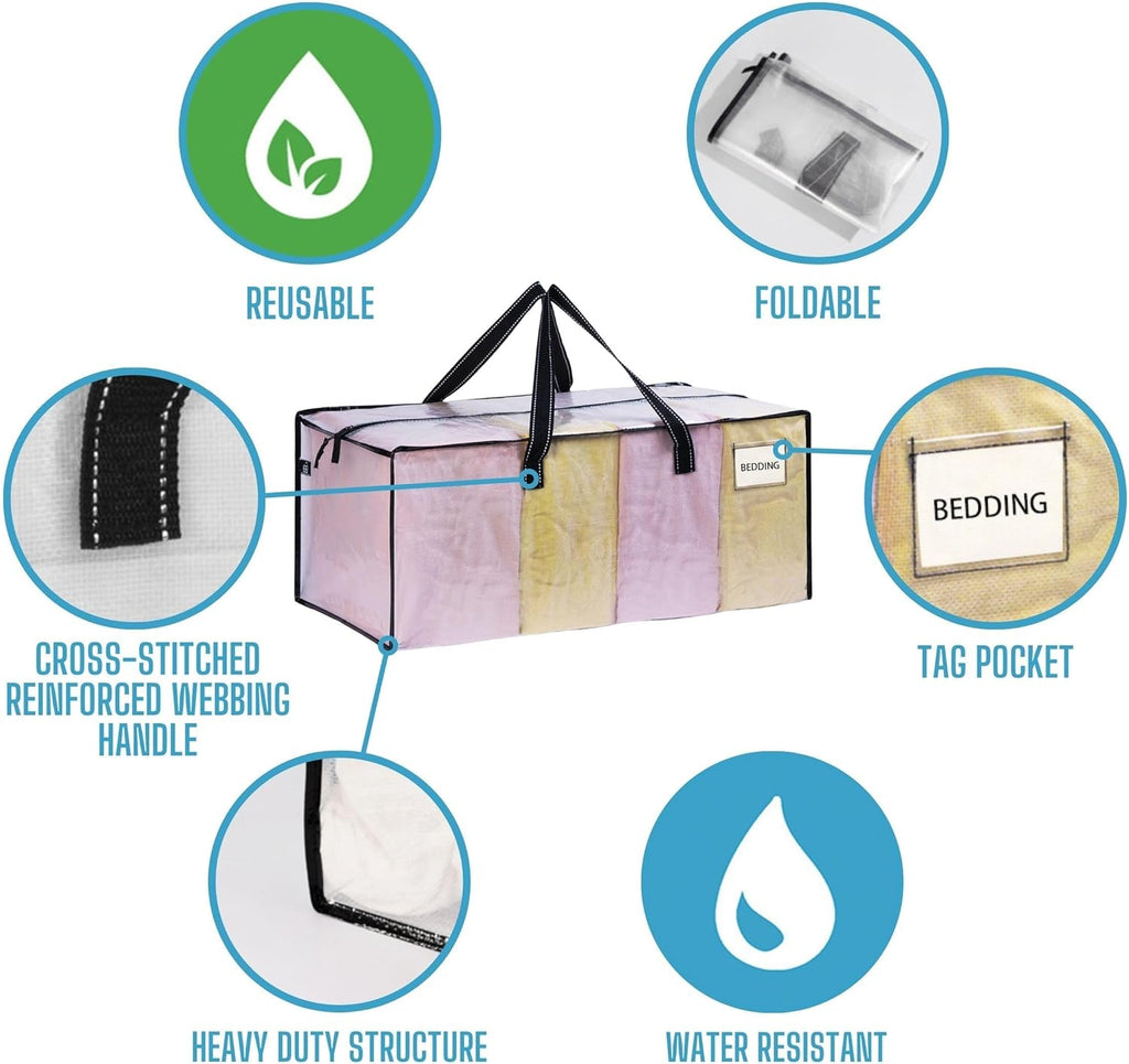 VENO Heavy Duty Moving Bags - Clear Storage Bins with Lids for Clothes, Blankets & More | 2 Pack