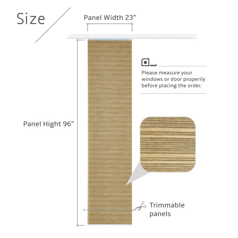PieceNat Replacement Fabric Panels for Sliding Glass Door (4-Pack, 23"x96"), Fabric Only, Natural Woven Blind Slats, Trimmable, Sheer, Track & Bottom Rail Not Included,Caramel Brown