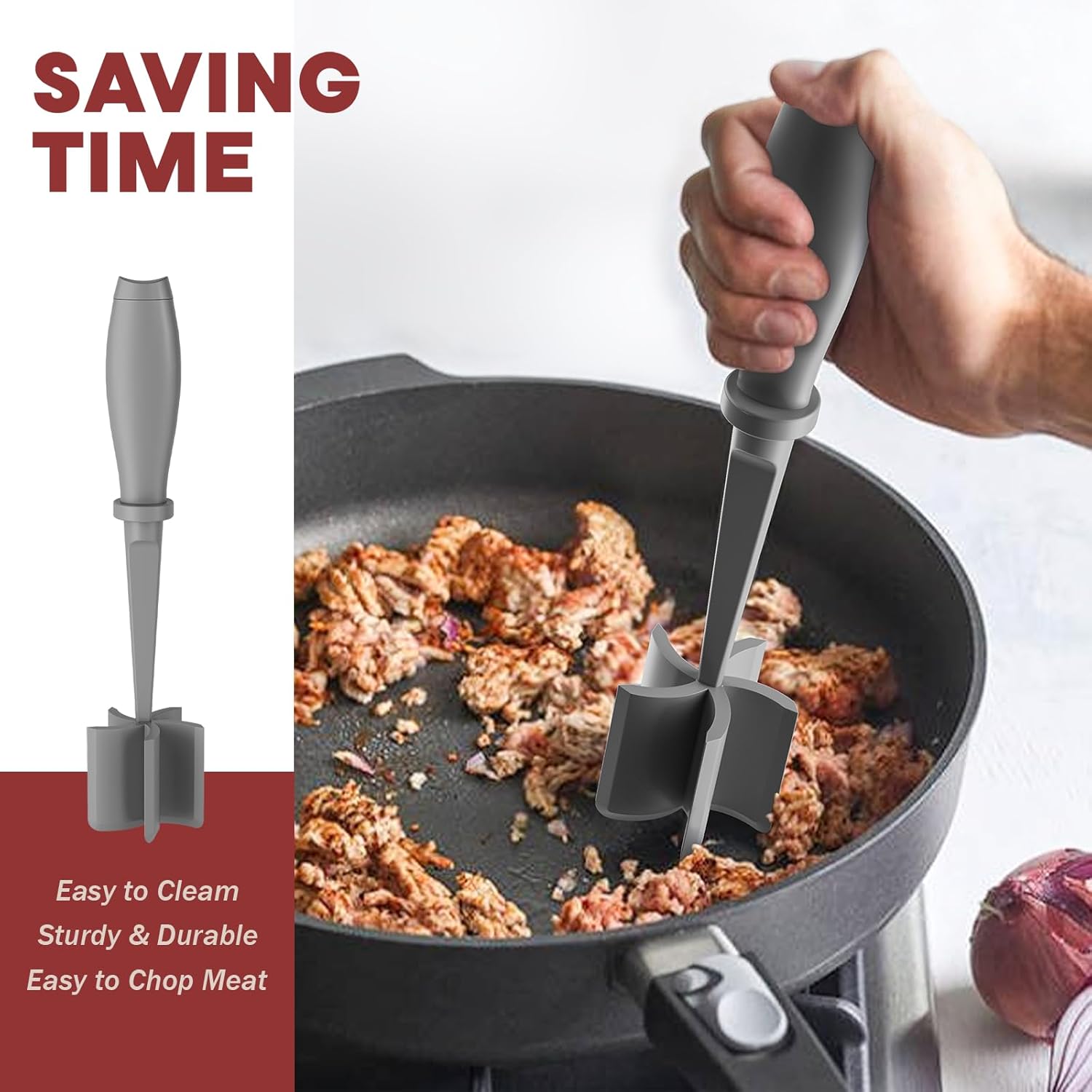 Skiennix Meat Chopper - Premium Heat Resistant Hamburger Grinder Tool | 2 Pcs Set - Black & Grey