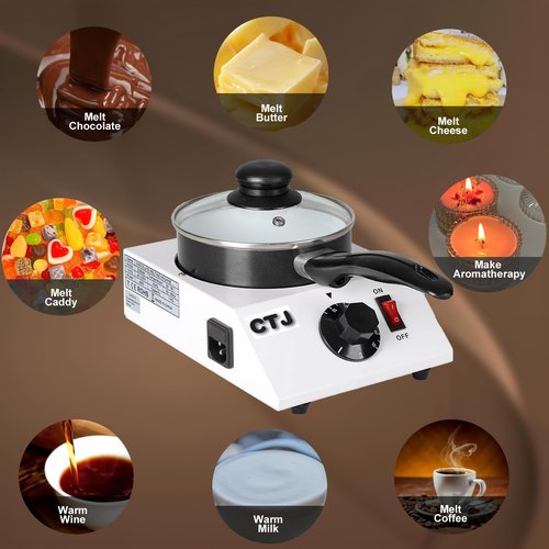 CTJ Electric Chocolate Melting Pot 86°F-185°F TEM Control Commercial Food Warmer with Silicone Spatula for Melting Chocolate, Butter, Nacho Cheese, Candies, Cream and Warm Coffee, Milk