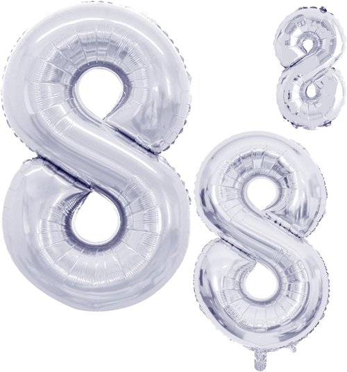 GOER Silver Foil Number 8 Balloons - Huge 42 Inch Birthday Party Decorations (3 Pcs)