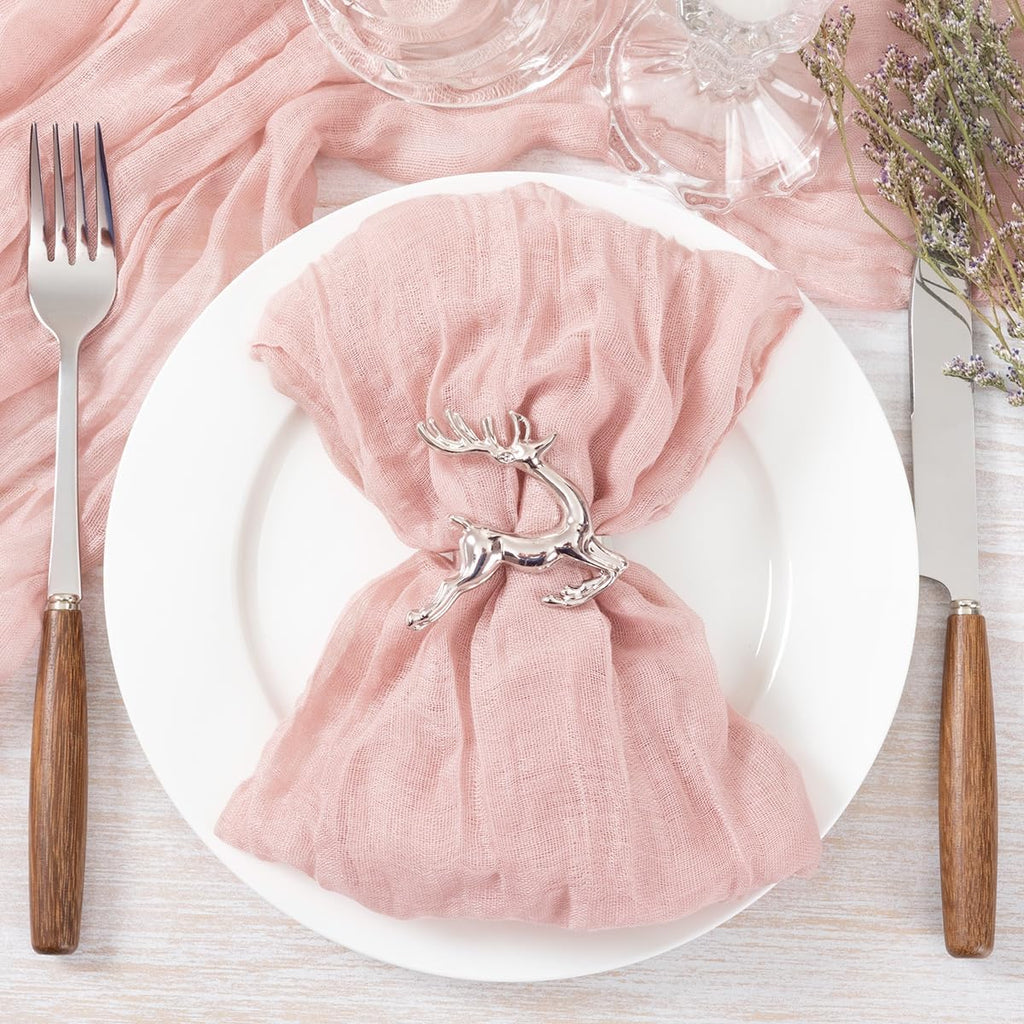 Socomi Pink Cheesecloth Napkins - Set of 10 Boho Washable Dinner Table Cloths for Spring Events