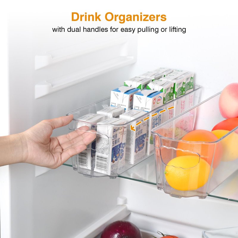 OTraki 6 Pack Fridge Organizer Storage Bins Drink Organizer for Fridge include Soda Can Dispenser Egg Holder Storage Bin with Handle Soda Organizer for Refrigerator Kitchen Countertop BPA Free