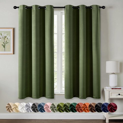 MIULEE Olive Green Blackout Curtains - Thermal Insulated Room Darkening Drapes | 63 Inch, 2 Panels